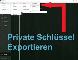 exodus private schlüssel exportieren